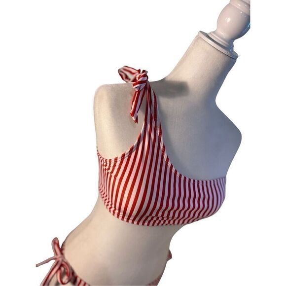 NWOT one-shoulder red and white striped bikini - L - Picture 2 of 7